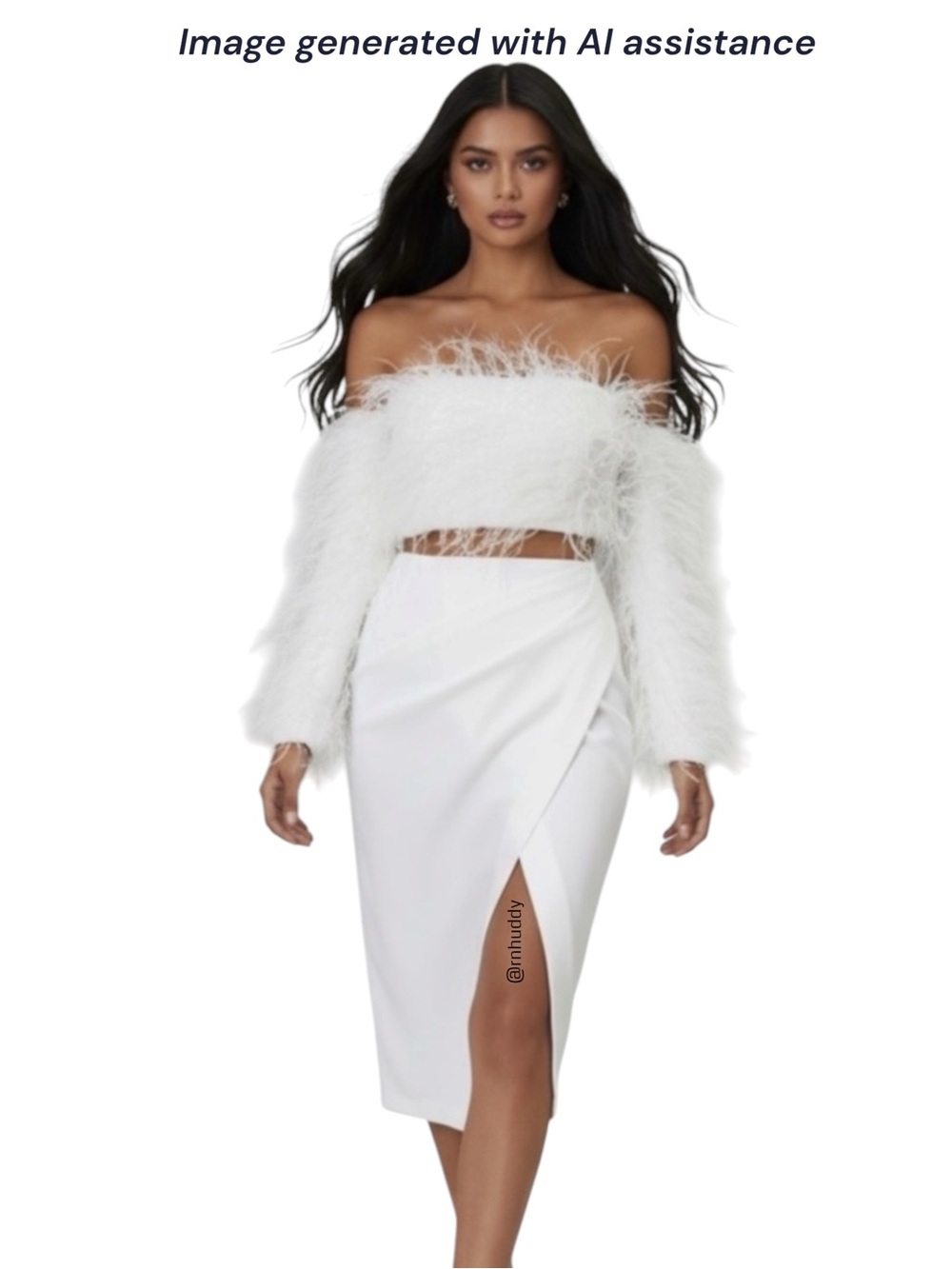 NWT Bella Barnett x Dolly Tang M white feather 2 piece skirt set